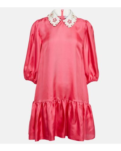 RED Valentino Robe en soie a ornements - Rouge