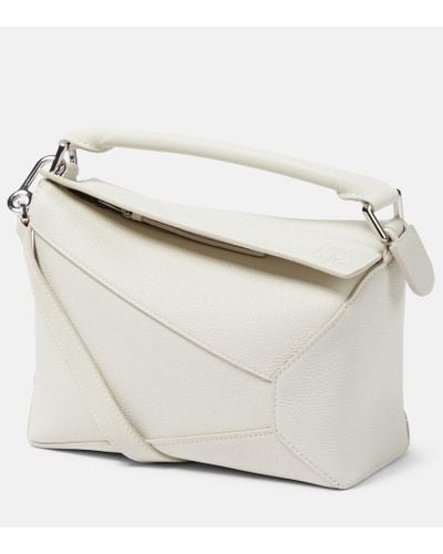 Loewe Luxury Mini Puzzle Bag In Soft Grained Calfskin - White