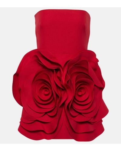 Valentino Crepe Couture Floral-applique Minidress - Red