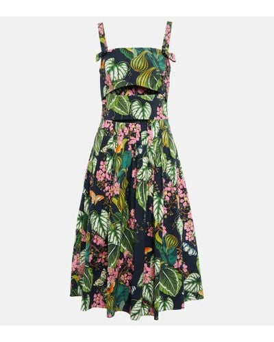 Oscar de la Renta Printed Cotton-blend Poplin Midi Dress - Green