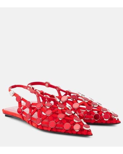 The Attico Grid Studded Leather Ballet Flats - Red