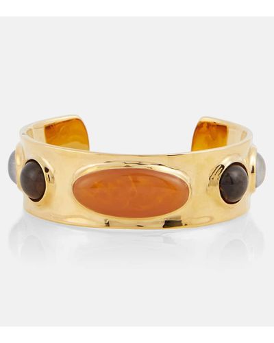 Saint Laurent Arty Cabochon Stone-embellished Cuff - Metallic