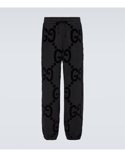 Gucci Pantalon De Jogging En Polaire De Coton Avec Imprimé GG Floqué - Noir