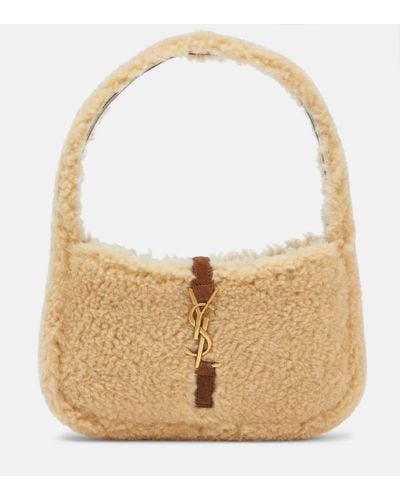 Saint Laurent Le 5 A 7 Mini Shearling Shoulder Bag - Natural