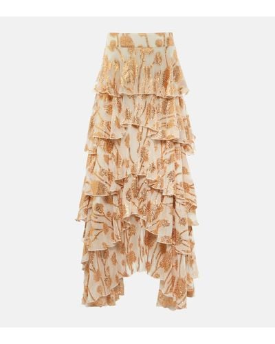 Alexandra Miro Cordelia Embroidered Tiered Maxi Skirt - Natural