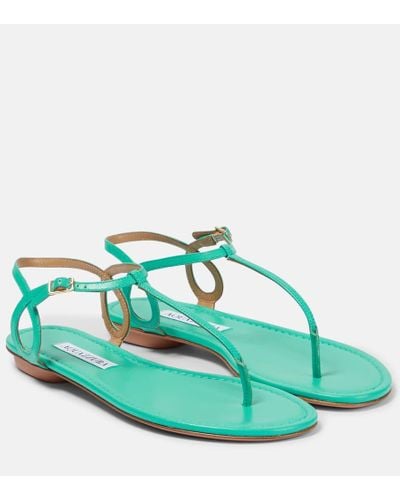 Aquazzura Almost Bare Leather Thong Sandals - Green