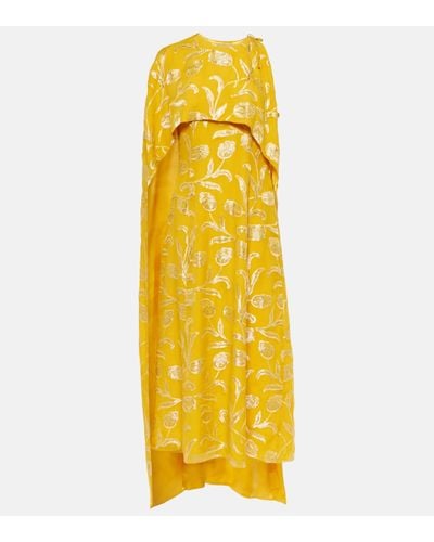 Markarian Caped Silk-blend Midi Dress - Yellow