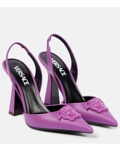 Versace La Medusa Leather Slingback Pump - Purple