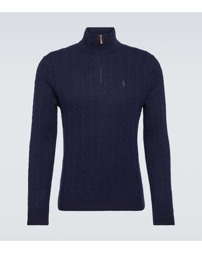 Polo Ralph Lauren Cable-knit Cotton And Wool Half-zip Sweater - Blue