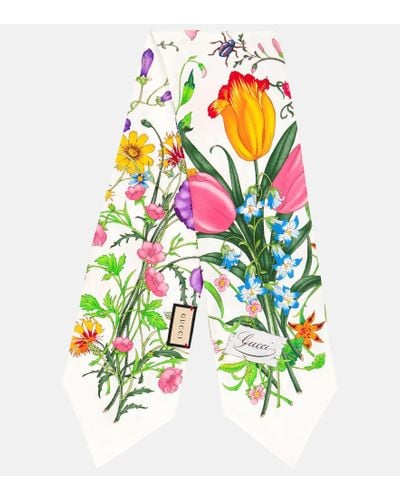 Gucci Petit Fly Flora Seidentuch Mit Blumenprint - Weiß