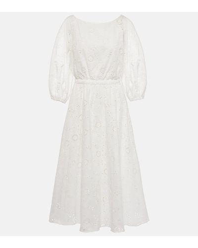 Carolina Herrera Vestido midi de algodon con bordado ingles - Blanco