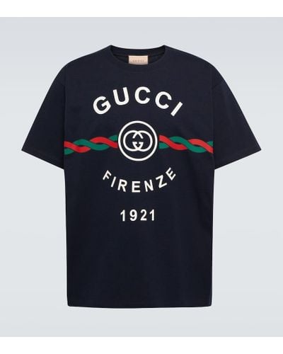 Gucci T-shirt In Jersey Di Cotone ' Firenze 1921' - Blu