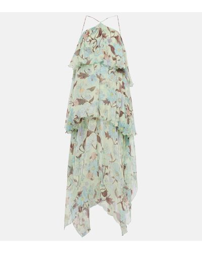 Stella McCartney Robe longue imprimee en soie - Vert