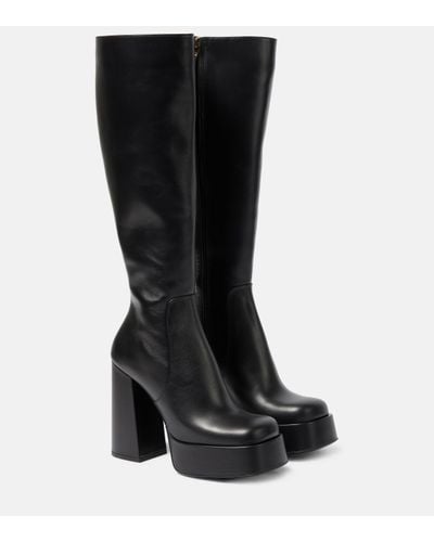 Versace Aevitas Leather Platform Knee-high Boots - Black
