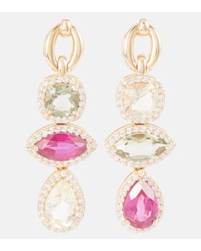 Nadine Aysoy Catena Triple Stone 18kt Gold Earrings With Sapphire, Rubellite, Amethyst, And Diamonds - Metallic