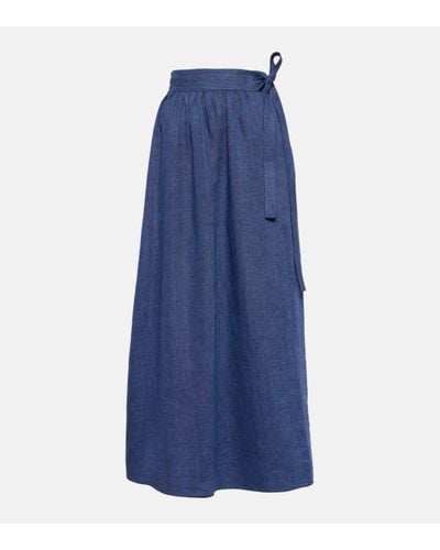 Loro Piana Linen Midi Skirt - Blue