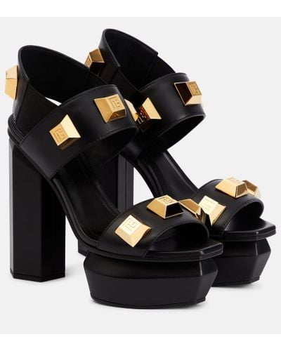 Balmain Ava Embellished Leather Platform Sandals - Black