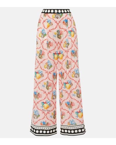 Dolce & Gabbana Capri Printed Cotton Palazzo Trousers - Pink