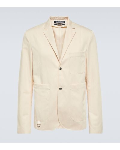 Jacquemus La Veste Jean Notched-lapel Cotton And Linen-blend Jacket - Natural