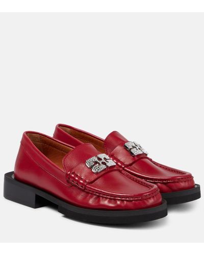 Ganni Verzierte Loafers aus Leder - Rot