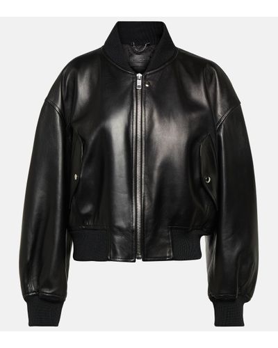 Gucci Leather Bomber Jacket, - Black