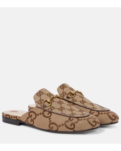Gucci Princetown Horsebit-detailed Leather-trimmed Canvas-jacquard Slippers - Multicolor