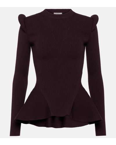 Alexander McQueen Ribbed-knit Wool-blend Jumper - Purple