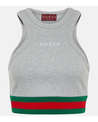 Gucci Top raccourci en coton melange a logo - Gris