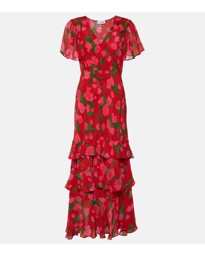 RIXO London Vestido largo Gilly de seda floral - Rojo