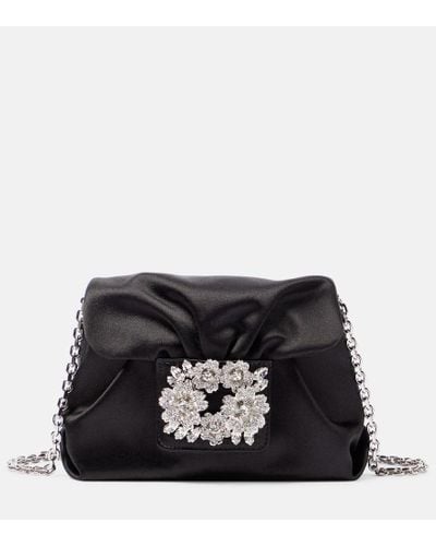 Roger Vivier Bouquet Embellished Satin Shoulder Bag - Black