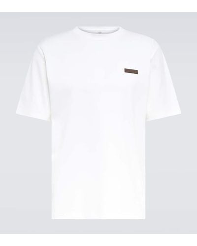 Berluti Camiseta de algodon con detalle de piel - Blanco
