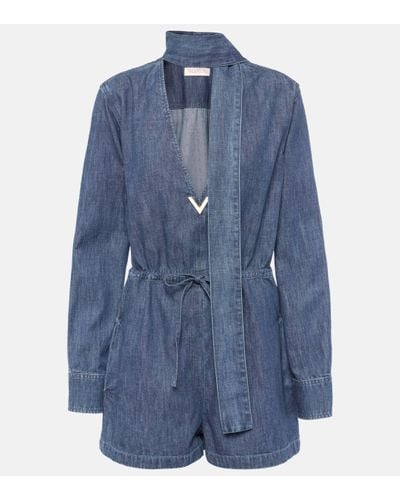 Valentino Halterneck Denim Playsuit - Blue