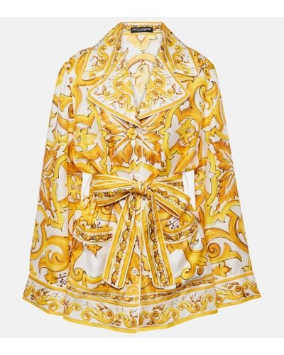 Dolce & Gabbana Majolica Silk Twill Blouse - Yellow