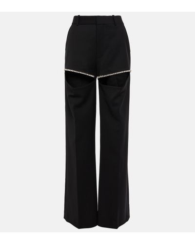 Area Crystal-embellished Wool Crepe Trousers - Black