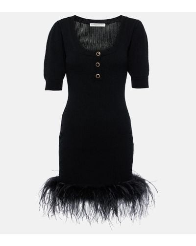 Alessandra Rich Feather-trimmed Wool Minidress - Black