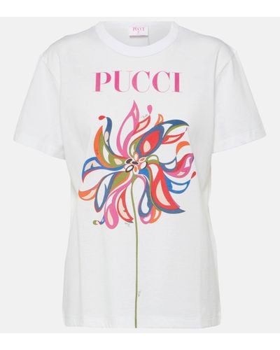 Emilio Pucci Logo Printed Cotton Jersey T-shirt - White