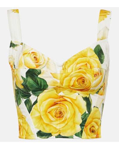 Dolce & Gabbana Floral Cotton-blend Bustier Top - Yellow