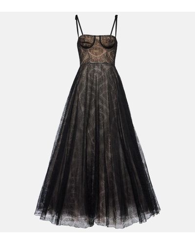 Giambattista Valli Flared Chantilly-lace Gown - Black
