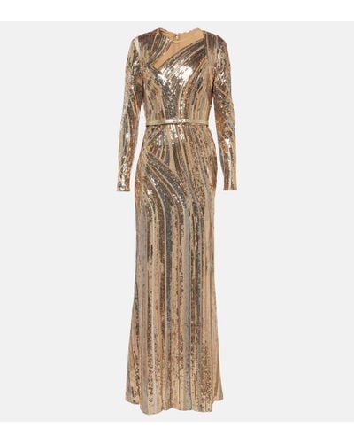 Elie Saab Sequined Tulle Gown - Natural