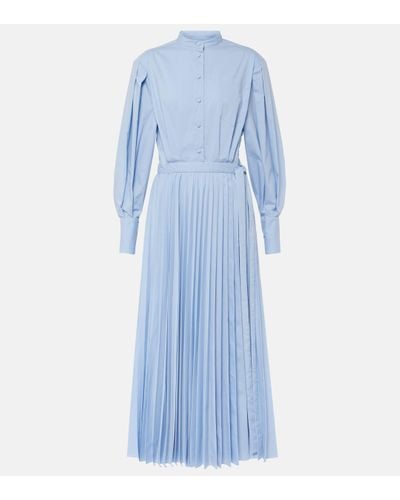 Altuzarra Binoche Plisse Cotton-blend Midi Dress - Blue