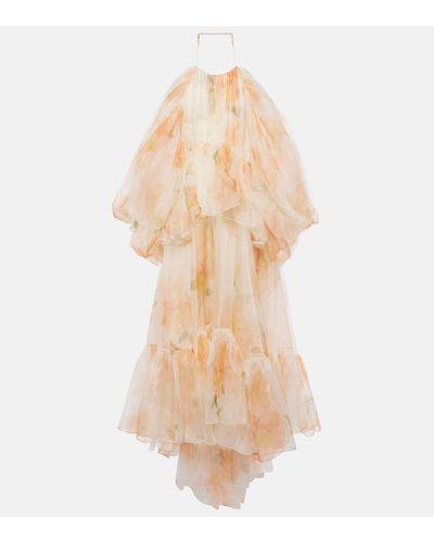 Zimmermann Natura Floral Silk Organza Midi Dress - Natural