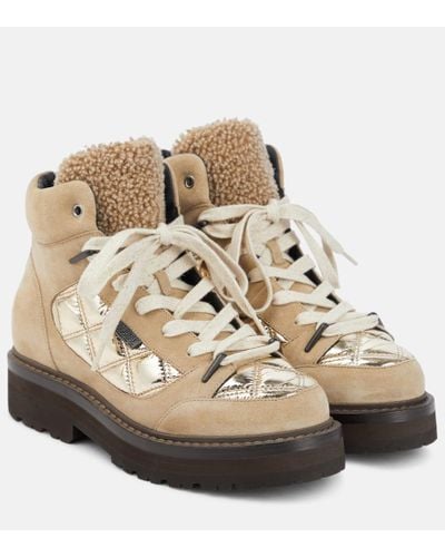 Brunello Cucinelli Shearling-trimmed Suede Hiking Boots - Natural