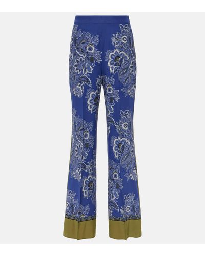 Etro Pantalon ample a taille haute en soie - Bleu