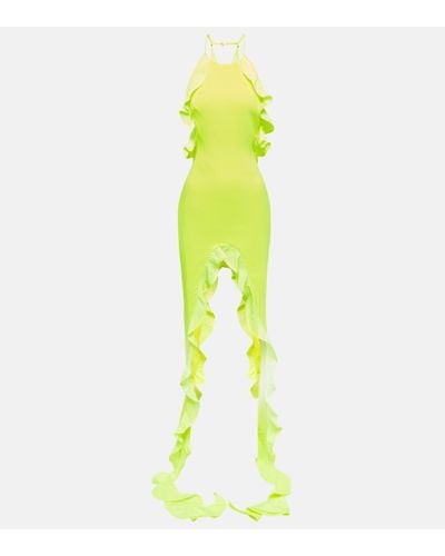David Koma Asymmetric Ruffled Midi Dress - Green