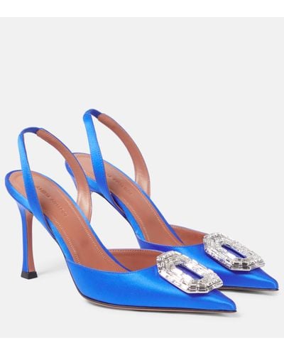 AMINA MUADDI Camelia Silk Satin Slingback Court Shoes - Blue