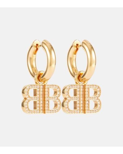 Balenciaga Bb 2.0 Crystal Drop Earrings - Metallic