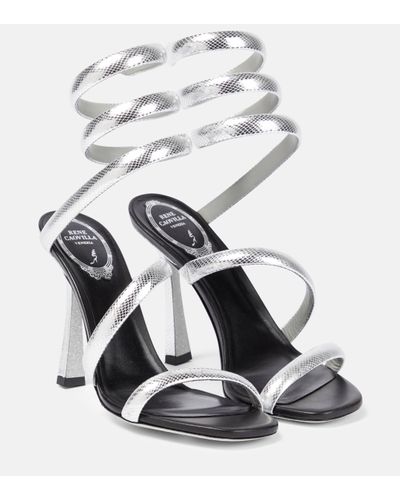 Rene Caovilla Cleo Snake-effect Sandals - White