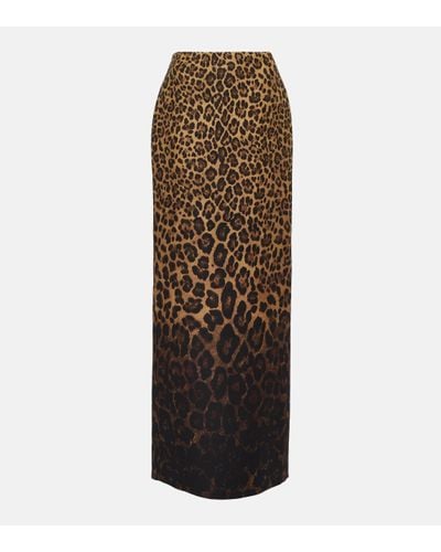 Valentino Jupe longue en Crepe Couture a motif leopard - Marron