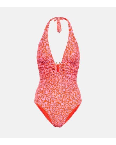 Heidi Klein Limpopo Floral Halterneck Swimsuit - Red