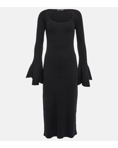 Proenza Schouler Abito midi in maglia di misto seta a coste - Nero